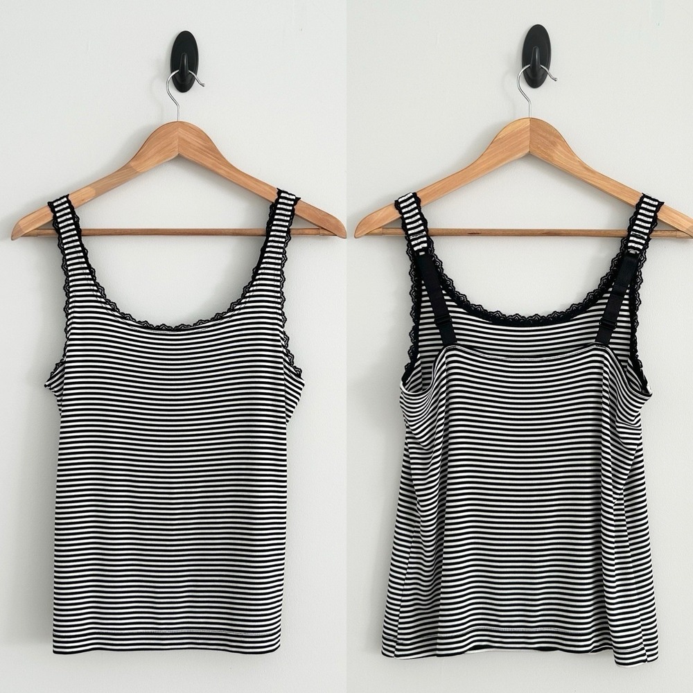 Chico's Travelers Women Medium Size 1 Black White Multi Stripe Cami Tank Top NWT